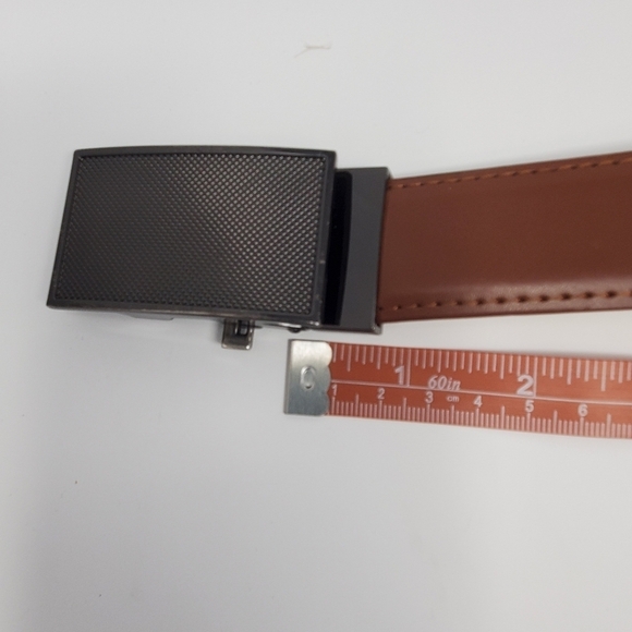 VERA PELLE COGNAC BROWN GENUINE LEATHER BELT ITALY GUNMETAL BUCKLE MEN 44 SLIDE - Picture 10 of 11